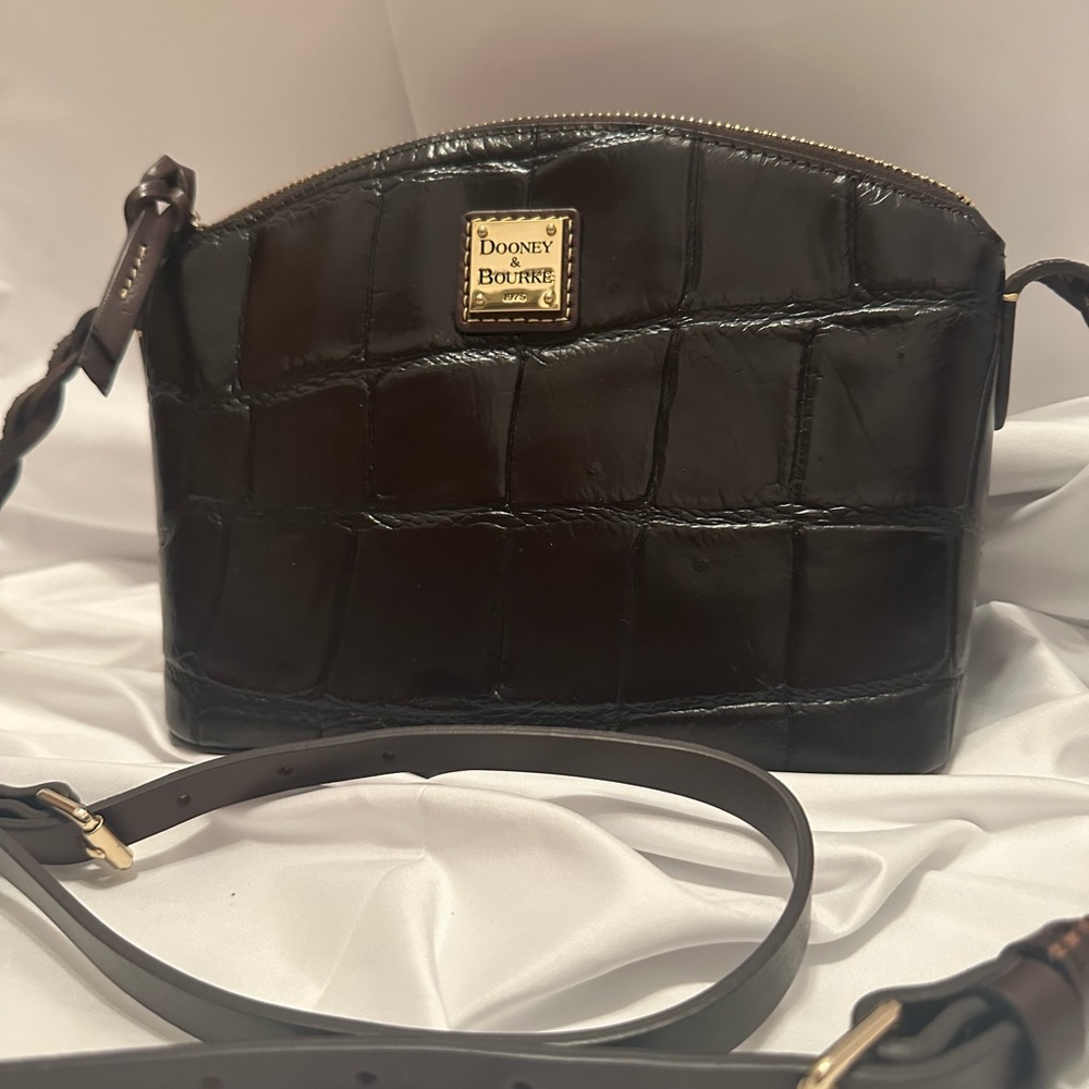 Dooney & Bourke Espresso Croc-Embossed Denison Mini Domed Crossbody Bag